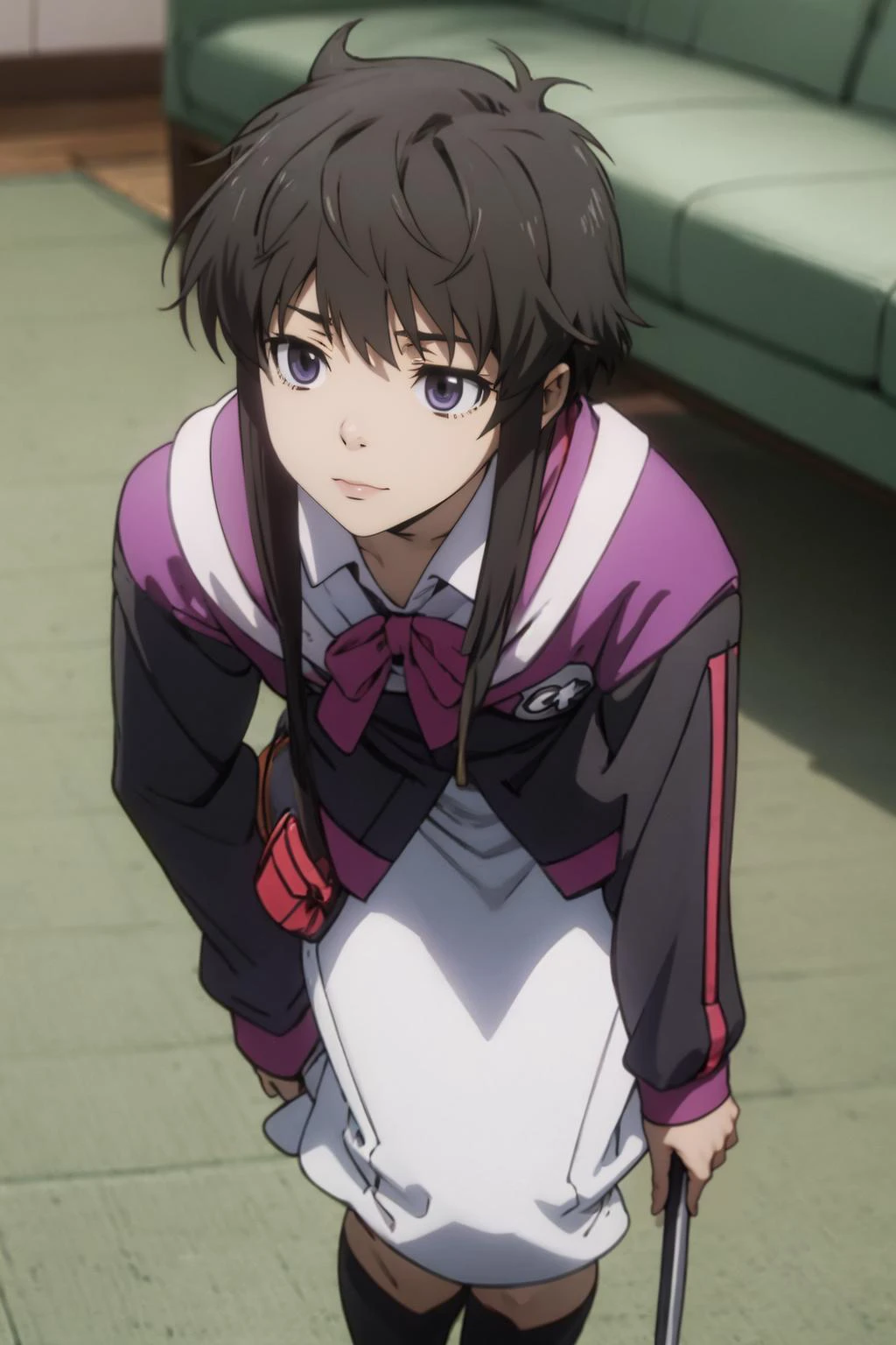 high quality:1.3 , lifestyle, bent over, <lora:shizuku-mahouka-01:.8> shizuku kitayama, smug