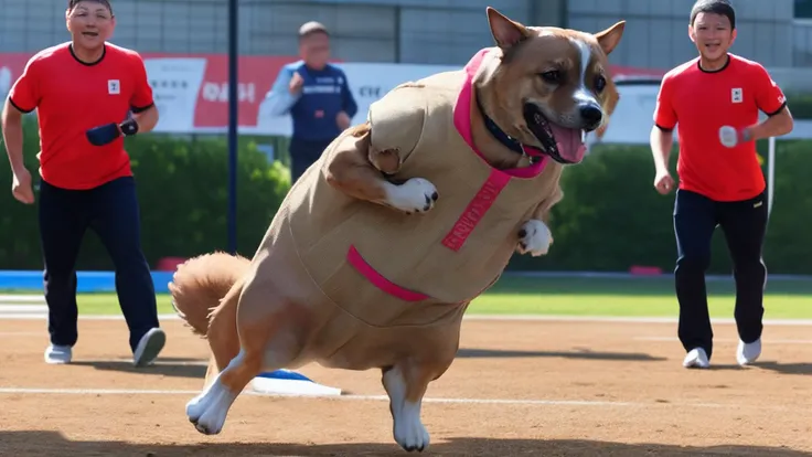 masterpiece, best quality,  <lora:sack race:0.8>sack race,1dog,full body, run,animal