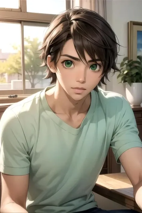 masterpiece, best quality, sketch, 1boy, solo, male focus, looking at viewer, , , , realistic, <lora:misaki_takahashi:0.68>, misaki_takahashi, brown hair, green eyes, , ,