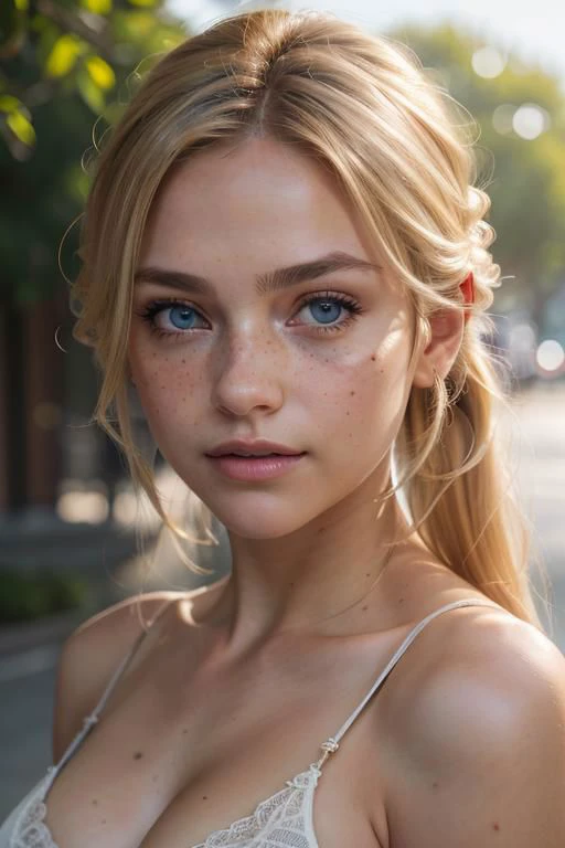 (masterpiece, best quality, highres, high resolution:1.2), extremely detailed, realistic, intricate details, (cinematic lighting, sunlight, volumetric),
1girl, extremly detailed face, extremely detailed eyes, blonde twintail hair, hair over eyes, blush, freckles, light smile, (small breasts, thick thighs, wide hips), pussy, looking at viewer, parallel to the camera, eye-level shot, cowboy shot
<lora:realistic:0.25>