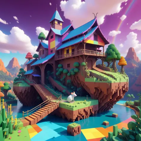 ((best quality)),(masterpiece),rat, awardwinning,Psykadelicwoxel3d, psychedelic,<lora:Psykadelicwoxel3d-step00000350:1>,scenery in the background,made of voxels
