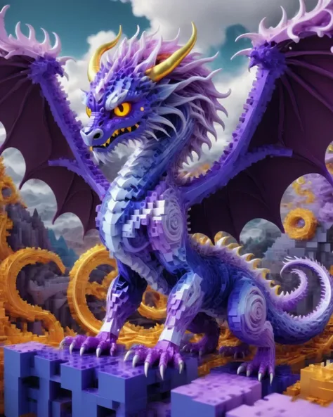 ((best quality)),(masterpiece),dragon,awardwinning,Psykadelicwoxel3d, psychedelic,<lora:Psykadelicwoxel3d-step00000350:1>,scenery in the background,made of voxels