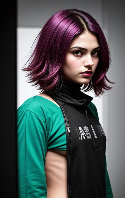 Ultra detalhe, alta resolução, ultra detalhado, melhor qualidade, incrível, qualidade superior, extremamente detalhado, CG unidade de papel de parede 8k, iluminação cinematográfica, Link, cyberpunk, dark boy, girl, roupa verde, preto, cinza, lilas, vermelho, azul, todas misturadas, verde neon, cabelo, branco, louro, azul royal, elfo