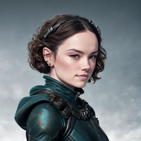 koh_daisyridley, standing on barren alien planet, wearing space marine uniform, smile, elf ears, tiara, medium closeup, photographed on Fujifilm GFX 100s, 80mm lens, F1.7
