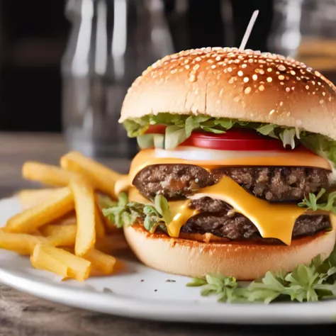 delicious cheese burger on a plate