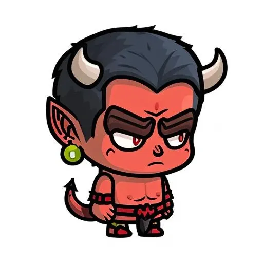 game icon institute, game icon, oumeiQ, white background, horns, jewelry, 1boy, solo, chibi, earrings, colored skin, male focus, red skin, pointy ears, tail, oni, bald<lora:game icon institute_oumeiQ_v2:1>