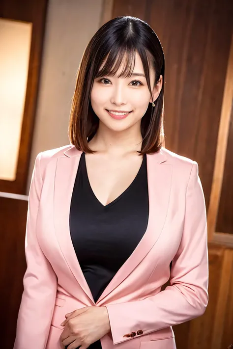 asunakawaii_jav, breasts, <lora:JAV_asuna_kawaii_v1b-000010:0.8>
dynamite lighting, looking at viewer, indoors, standing, wearing black blouse, pink jacket, smile:0.3,
detailed body, attractive body, perfect human body,
(ultimate quality, masterpiece, highres:1.0), (photorealistic, realistic:1.9),