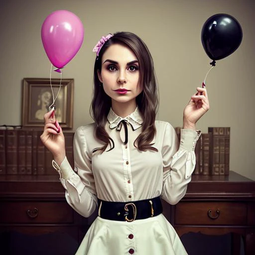 an expert photograph of an Elegant young lady looking like svet13 with a Ruffled button-down blouse with a stand collar and balloon cuffs