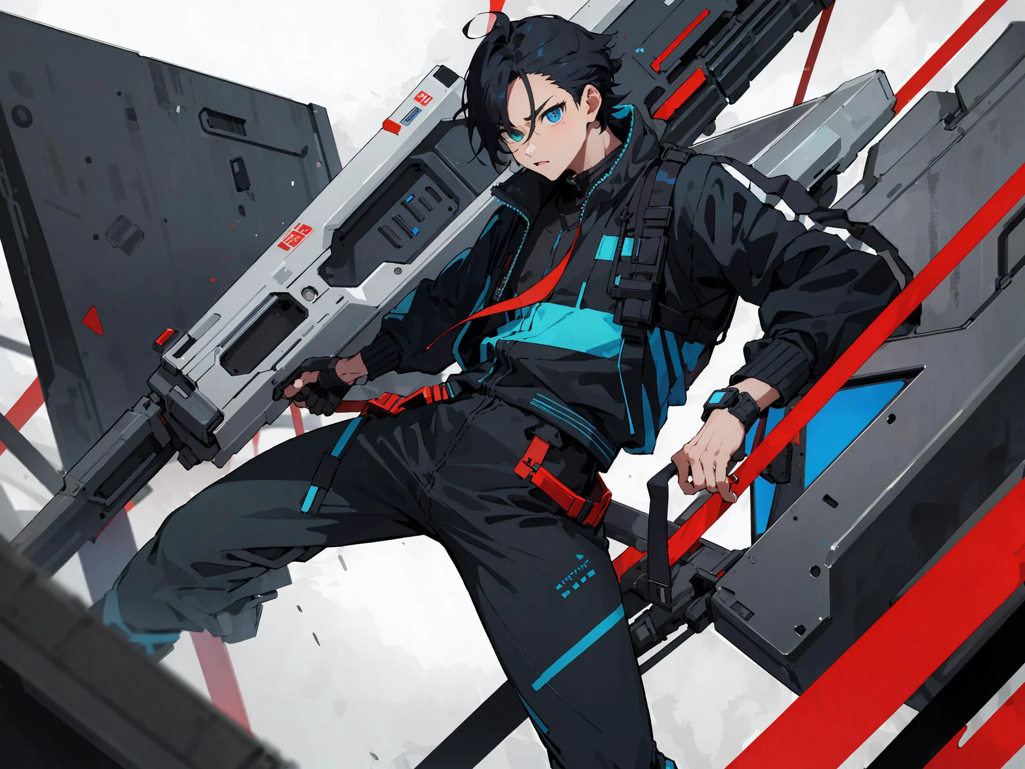 masterpiece, high quality, 1man, solo, (muscular:1.2), techwear jacket, pose, cyberpunk, dutch angle, <lora:ajiro_shinpei:0.5> ajiro_shinpei, black hair, blue eyes, heterochromia, long legs, <lora:urbansamurai_v0.3:0.3>