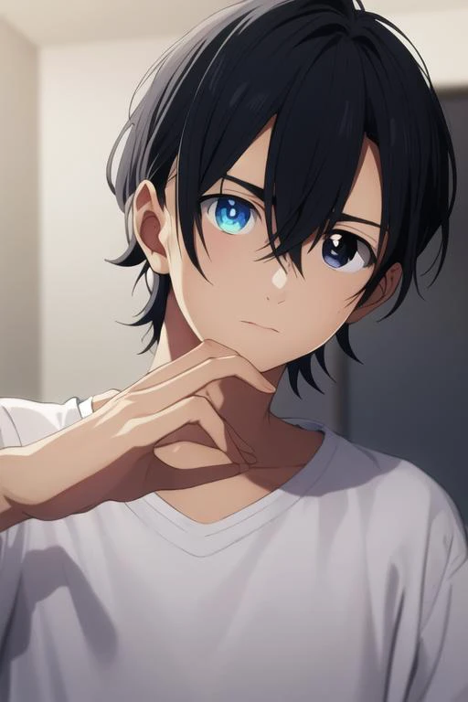 masterpiece, best quality, high quality, 1boy, solo, male focus, looking at viewer, upper body, <lora:ajiro_shinpei:0.82>, ajiro_shinpei, blue eyes, heterochromia,