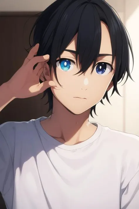 masterpiece, best quality, high quality, 1boy, solo, male focus, looking at viewer, upper body, <lora:ajiro_shinpei:0.72>, ajiro_shinpei, blue eyes, heterochromia,