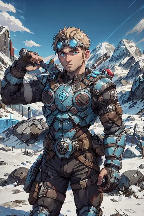 1man, solo, dynamic pose, holding a wrench, <lora:Damon_Baird-15(1):0.7>, damon_baird, mountain, snow, ruined town, detailed background, <lora:add_detail:0.7>