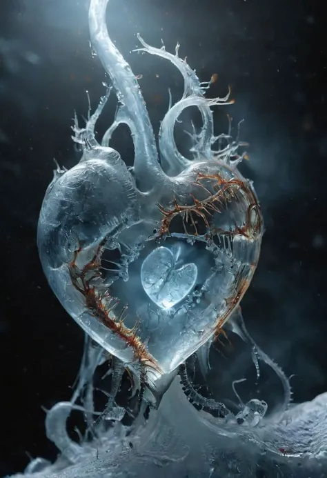 Capture the ethereal beauty of a nano ICE heart with nano Bio engineered hr giger Like luminous implants through the lens of macro photography in sideview, 
very detailed, hd, RAW photograph, masterpiece, top quality, best quality, official art,highest detailed, atmospheric lighting, cinematic composition, complex multiple subjects, 4k HDR, vibrant, highly detailed, Leica Q2 with Summilux 35mm f/1.2 ASPH, Ultra High Resolution, wallpaper, 8K, Rich texture details, hyper detailed, detailed eyes, detailed background, dramatic angle, epic composition, high quality , (8k, RAW photo, highest quality), hyperrealistic,