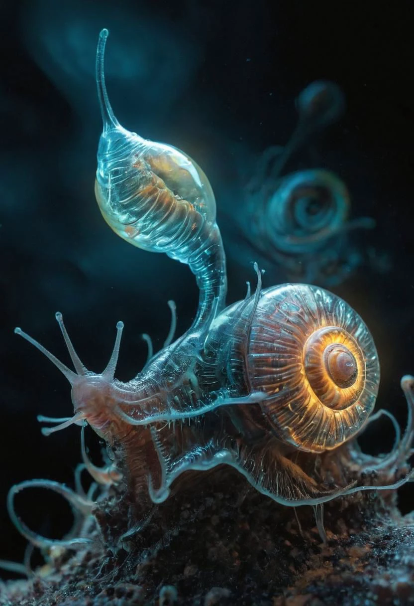 Capture the ethereal beauty of a nano vibrant neon snail with nano Bio engineered hr giger Like luminous implants through the lens of macro photography in sideview,
very detailed, hd, RAW photograph, masterpiece, top quality, best quality, official art,highest detailed, atmospheric lighting, cinematic composition, complex multiple subjects, 4k HDR, vibrant, highly detailed, Leica Q2 with Summilux 35mm f/1.2 ASPH, Ultra High Resolution, wallpaper, 8K, Rich texture details, hyper detailed, detailed eyes, detailed background, dramatic angle, epic composition, high quality , (8k, RAW photo, highest quality), hyperrealistic,