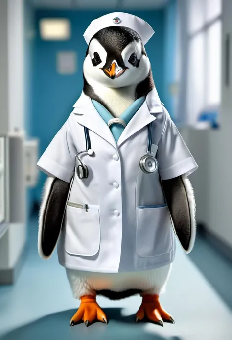 photorealistic portait of Dressed animals - a Penguin nurse, working at a hospital, high quality, highly detailed, studio lighting, <lora:more_details:0.55> <lora:Dressed animals:1>