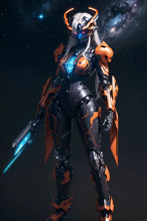 masterpiece,best quality,ultra-detailed,very detailed illustrations,extremely detailed,intricate details,highres,super complex details,extremely detailed 8k cg wallpaper,cowboy shot, demontheme,nebula,dark aura,cyber effect, (1girl:1.4),solo,alone,mecha musume,mechanical parts, robot joints,single mechanical arm, headgear, mechanical halo,star halo,intricate mechanical bodysuit, mecha corset, full armor, very long hair,white hair, multicolored hair, colored inner hair, random expressions,random action, starry sky,skyline,full body, halo,
<lora:A-Mecha-REN:0.8> , C4D,blender,3D, <lora:xinpian:0.1>,Orange tone,computer chip,ultra-high definition texture details,Special Effects,