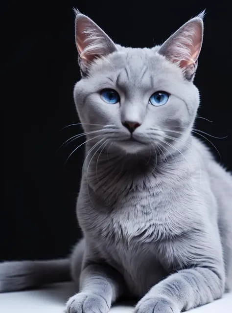 very detailed futuristic Russian blue cat, high definition, white background