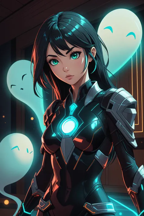 1girl, 8k Renderman, stylized, medium close-up shot of a Psychadelic Wanderlust ("The Ghost of Resonance":1.3) , Cosplayer indoors and vegetation, Bathed in shadows, Bokeh, detailed, masterpiece, Awe, Dark, Primitivism, broad lighting, F/14, Monochromatic electric green filter, League of Legends Splash Art, halation, octane engine, unreal engine, (by Qiu Shengxian:1.1)