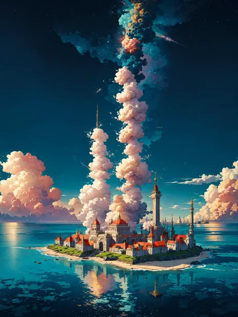 cloud, islands, cosmic rays,pillar,heron's call <lora:yryy_style:0.8>