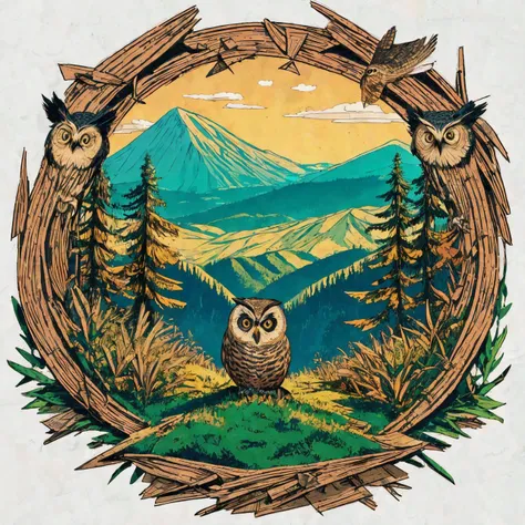 RAW photo, 8k uhd, Analog style, (Masterpiece, Best Quality, Highres:1.3), dramatic, cinematic, (paper-cut craft:1.3), BREAK,
intricate (paper-cut craft:1.4) of mysterious intricate ornamented (owl:1.4), (beige square photo-frame:0.7), circle mask, (forest, mountain:1.3), (winter, moon:0.5), (green, blue, brown, white:1.1), (black, gold:0.8), (paper-cut craft, colorful, layers, flat, fabulous, children's book:1.2), cardboard, bronze, (hyperdetailed, absurdres:1.1), BREAK,
<lora:more_details:0.1>