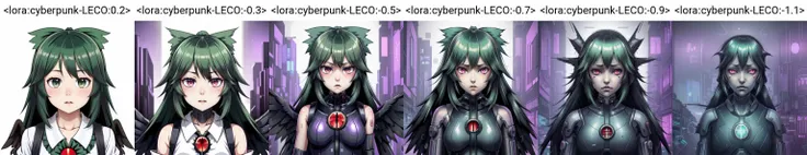 <lora:cyberpunk-LECO:0.2>, cyberpunk, upper body, (reiuji utsuho:1.3), green hair_bow