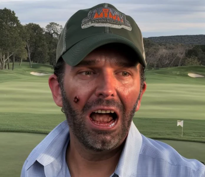 (zombie:1.3) donaldtrumpjr person is eating voters on the golf course. professional photography