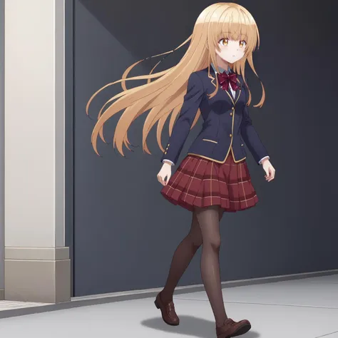 <lora:MahiruShiinaXLpony001>,
solo,
MahiruShiina,1girl,blonde hair,long hair,yellow eyes,
blue blazer,red bowtie,
plaid skirt,red skirt,
black_pantyhose,
full body,walking,