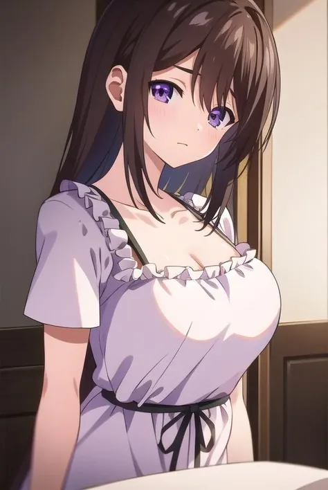 marinaakizuki, <lora:marinaakizuki-lora-nochekaiser:1>,
marina akizuki, long hair, brown hair, (purple eyes:1.1),
BREAK dress, ribbon, collarbone, short sleeves, white dress,
BREAK looking at viewer,
BREAK indoors,
BREAK <lyco:GoodHands-beta2:1>, (masterpiece:1.2), best quality, high resolution, unity 8k wallpaper, (illustration:0.8), (beautiful detailed eyes:1.6), extremely detailed face, perfect lighting, extremely detailed CG, (perfect hands, perfect anatomy),