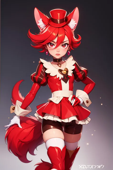 dog girl, striped puffy sleeves, long_sleeves, mini_hat, red shorts, miniskirt, shorts under dress, red boots, white thighhighs,looking at viewer, masterpiece, best quality, dramatic
<lyco:Char_kkpcalm-CureChocolat-LYCORIS:0.8>, cure chocolat