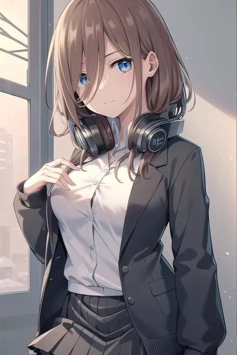 miku nakano, <lyco:mikunakanochickeiii-lyco-nochekaiser:1>,
miku nakano chicke iii, long hair, bangs, blue eyes, brown hair, hair between eyes, headphones, headphones around neck,
BREAK skirt, shirt, long sleeves, white shirt, pantyhose, pleated skirt, black pantyhose, cardigan, green skirt, blue cardigan,
BREAK indoors, classroom, school,
BREAK looking at viewer, (cowboy shot:1.5),
BREAK <lyco:GoodHands-beta2:1>, (masterpiece:1.2), best quality, high resolution, unity 8k wallpaper, (illustration:0.8), (beautiful detailed eyes:1.6), extremely detailed face, perfect lighting, extremely detailed CG, (perfect hands, perfect anatomy),