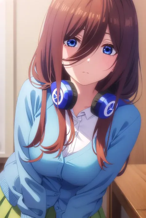 mikunakano, <lyco:mikunakanospecial-lyco-nochekaiser:1>,
miku nakano, long hair, bangs, blue eyes, brown hair, shirt, hair between eyes, headphones, cardigan, headphones around neck,
BREAK skirt, shirt, long sleeves, white shirt, pantyhose, pleated skirt, black pantyhose, cardigan, green skirt, blue cardigan,
BREAK indoors, classroom,
BREAK looking at viewer, (cowboy shot:1.5),
BREAK <lyco:GoodHands-beta2:1>, (masterpiece:1.2), best quality, high resolution, unity 8k wallpaper, (illustration:0.8), (beautiful detailed eyes:1.6), extremely detailed face, perfect lighting, extremely detailed CG, (perfect hands, perfect anatomy),