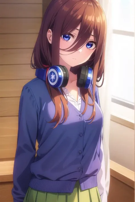 mikunakano, <lyco:mikunakanospecial-lyco-nochekaiser:1>,
miku nakano, long hair, bangs, blue eyes, brown hair, shirt, hair between eyes, headphones, cardigan, headphones around neck,
BREAK skirt, shirt, long sleeves, white shirt, pantyhose, pleated skirt, black pantyhose, cardigan, green skirt, blue cardigan,
BREAK indoors, classroom,
BREAK looking at viewer, (cowboy shot:1.5),
BREAK <lyco:GoodHands-beta2:1>, (masterpiece:1.2), best quality, high resolution, unity 8k wallpaper, (illustration:0.8), (beautiful detailed eyes:1.6), extremely detailed face, perfect lighting, extremely detailed CG, (perfect hands, perfect anatomy),