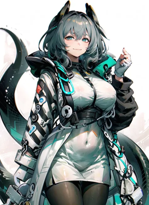 original outfit, 1girl, breasts, solo, fingerless gloves, gloves, pantyhose, looking at viewer, white background, large breasts, simple background, white gloves, cowboy shot, closed mouth, long sleeves, smile, skirt <lora:Hoolheyakv2-pynoiseloha:1>