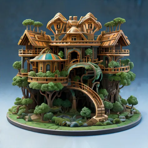 <lora:isometricview:0.7>, isometric view of Elven Treehouse with Winding Staircases and Ethereal Decor, miniature || masterpiece, 8k, high resolution, shallow depth of field, sharp focus, incredible detail