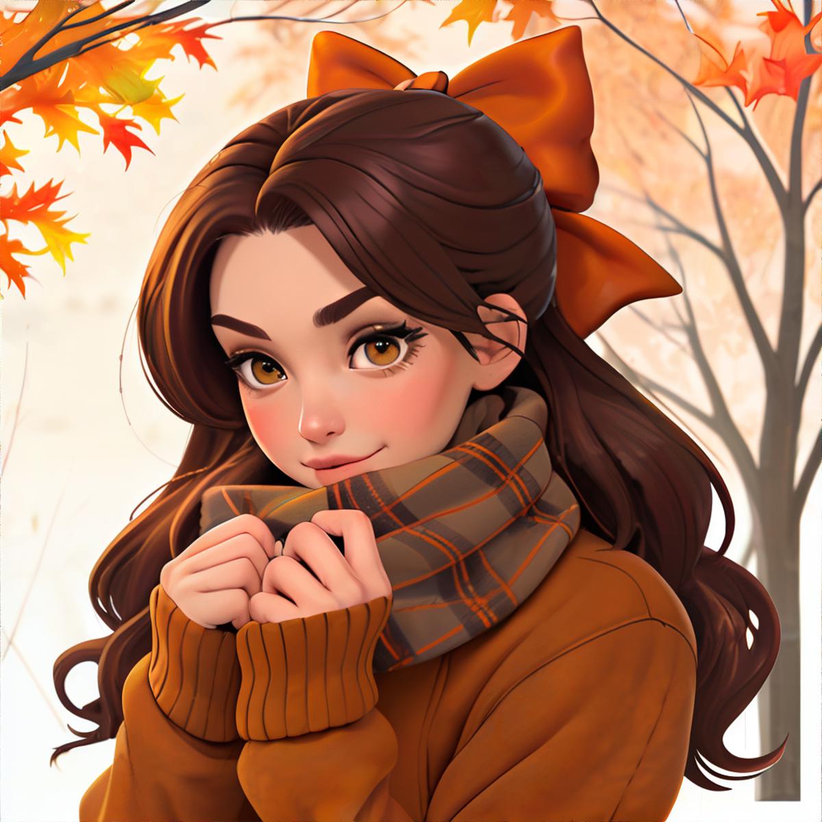 A close up of a person wearing a scarf and a sweater - SeaArt AI