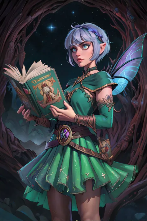 <lora:advanceddandd-wolfsystems:0.8>, advdnd2023, book cover, novel illustration, advanced dungeons and dragons, undead woman, Ranger, Pixie cut with asymmetrical bangs hairstyle, wearing Fairy queen-inspired multi-layered tulle skirts with ribbon accents, Starry Beach || <lora:advanceddandd-wolfsystems:0.2>, advdnd2023, illustration, advanced dungeons and dragons, person, skin, hair, clothing, masterpiece, 8k, high resolution, shallow depth of field, sharp focus