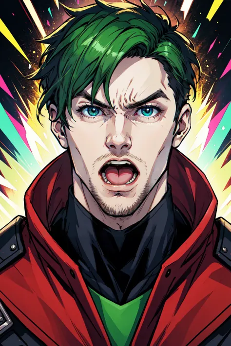 Sean McLoughlin, Jacksepticeye, Irish Youtuber, solo portrait, yelling super loud, extreme yelling