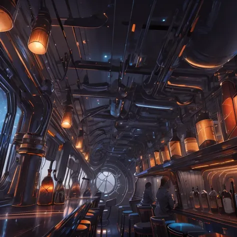 the interior of a (bar in the sky:1.2) known as 'The Pilot's Lounge' in a world powered by windtech <lora:WindTech-15:0.8> <lora:sky_bar-000008:0.6>, industrial colors, twilight lighting, (architecture photography:1.3), maximum details, cinematic, (abstract art:1.1), dark theme, stylized, deep shadow, <lora:add_detail:0.5>, <lora:epi_noiseoffset2:0.5>,