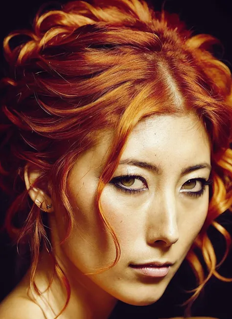 portrait of sks woman by Flora Borsi, style by Flora Borsi, bold, bright colours, orange Mohawk haircut, ((Flora Borsi)), <lora:locon_dichen_v1_from_v1_64_32:1.4>