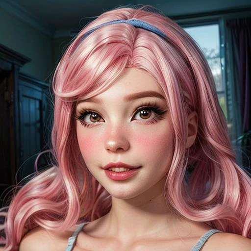 <DI_belle_delphine_v1:1> belle delpine, pink air, ((photorealistic)) , plastic wig <lora:more_details:0.6><lora:DI_belle_delphine_v1:1.0>