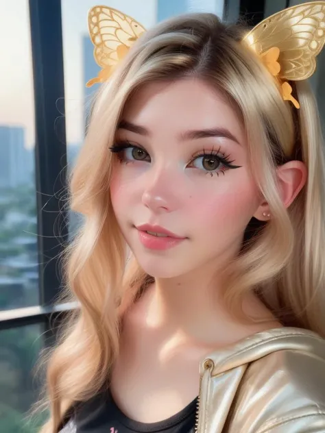 1girl, solo, masterpiece, a beautiful woman, 20-year-old woman, intricate details, realistic, blurry background, focus,
lighting, cinematic,
closeup, detailed eyes,
shiny hair, shiny, shiny skin, shiny clothes,
gold hair, cat ears, gold eyes,
black dress,
tattoos, freckles, butterflies, roses
<lora:DI_belle_delphine_sdxl_v1:1> Belle Delphine