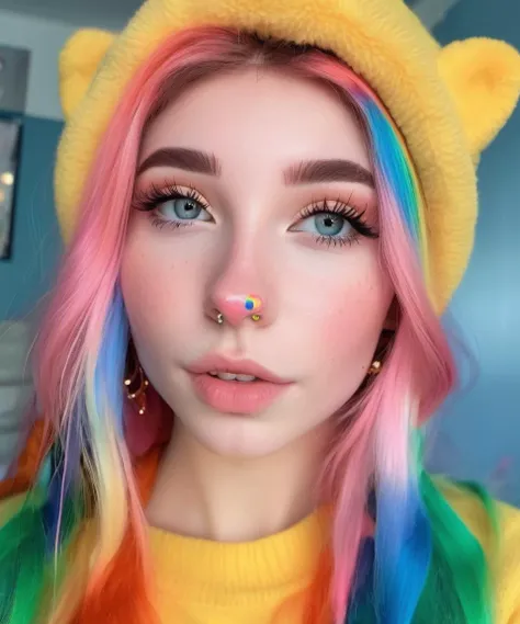 belle delphine, a pretty skinny european girl with rainbow-style and a nose-piercing posing for the photo, highly textured skin, instagram, anti-aliasing, color-graded, nikon D850   <lora:DI_belle_delphine_sdxl_v1:0.5>