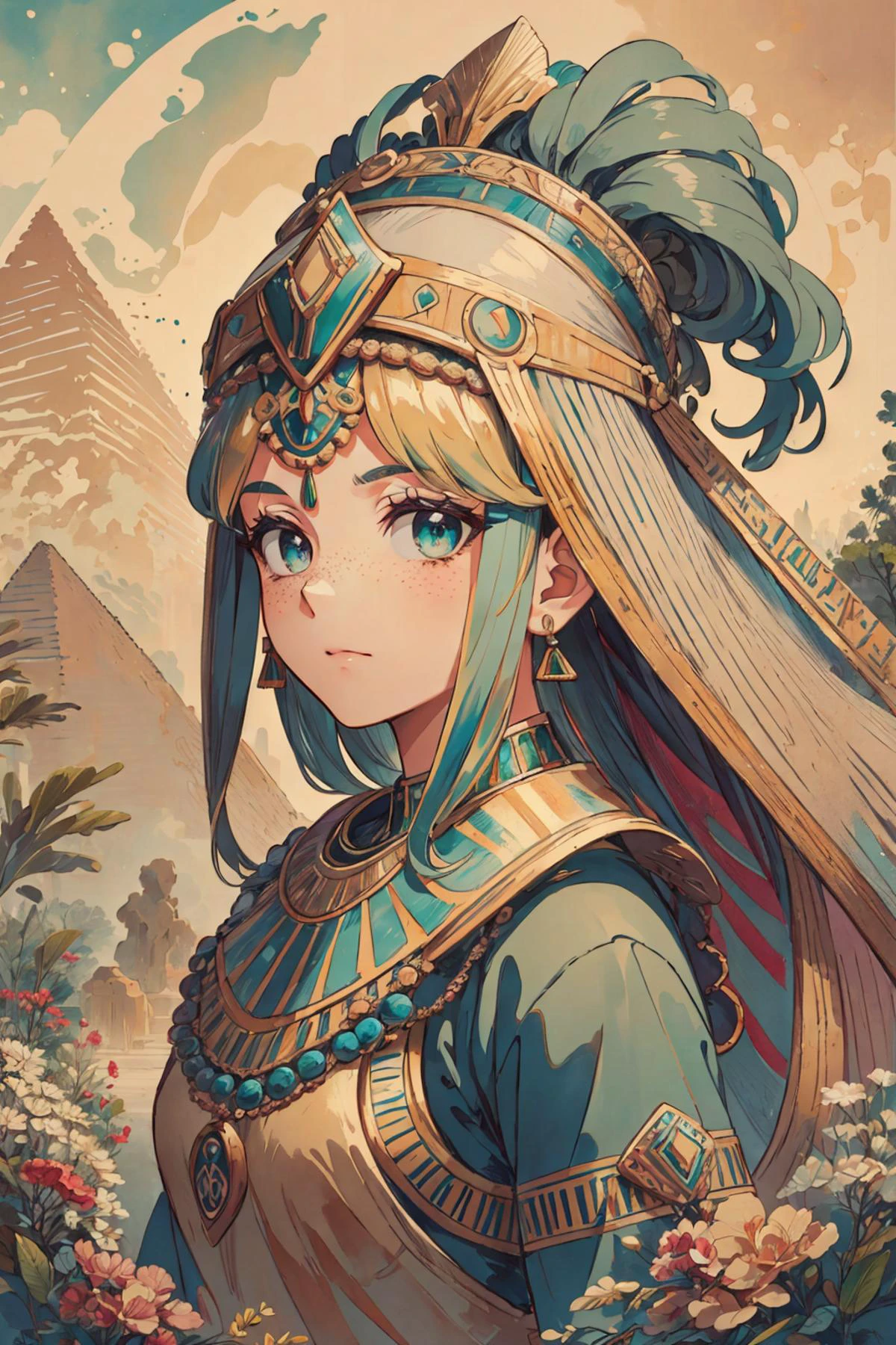 mesmerizing and visually stunning artwork, created by a renowned artist, showcasing intricate details and vibrant colors, official art, quality, High resolution rendering in 4K, flash, diffusion,
<lora:GoodHands-beta2:0.8>,
1 girl, adult ukrainian woman, freckles, teal eyes, medium blonde shag hair, ombre,
portrait, looking at viewer, solo, from front, front view, (full body:0.6), detailed face, (<lora:CulturePunkBundle-000007:0.5>, OldEgyptAI, ancient egyptian theme:1.1) deity of architecture, stoic expression, dynamic pose, flowing hair, red simple armor, laurel, gold accessories, roman mythology, height of ancient rome, Roman Empire, legionary, Sicily, ancient vineyard, classical era, ancient temple, ancient city in background, majestic atmosphere,
