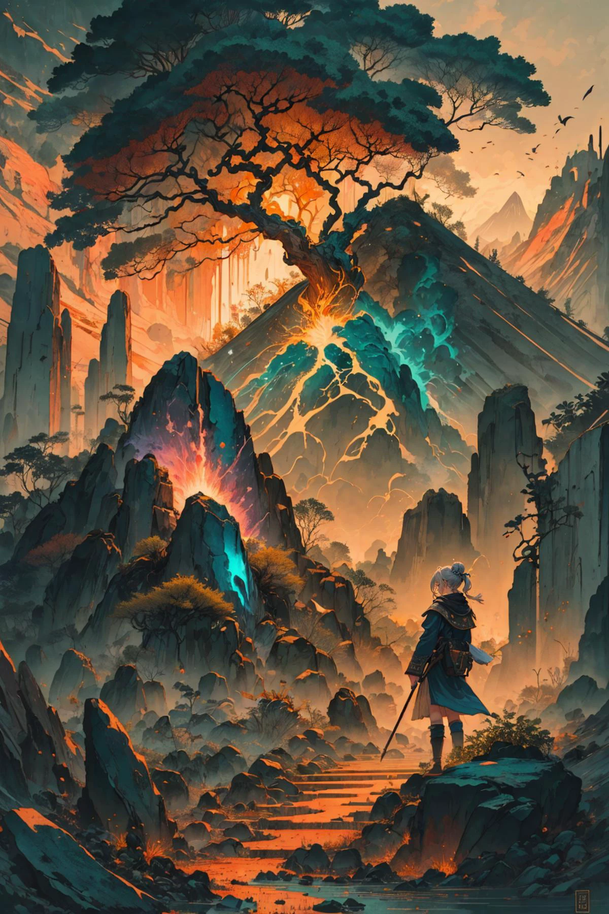 mesmerizing and visually stunning artwork, created by a renowned artist, showcasing intricate details and vibrant colors, official art, quality, High resolution rendering in 4K, flash, diffusion,
<lora:GoodHands-beta2:0.8>,
1 girl, adult portuguese woman, freckles, red eyes, platinum blonde bun hair,
solo, from side, side view, upper body, looking down, detailed background, detailed face, (<lora:kVoidEnergy-000001:0.5>, V0id3nergy, void theme:1.1), dirt-wizard, geomancer, focusing, dynamic movement, stone armor, controlling rocks, levitating platforms, dirt, infused with tectonic energy,, ground-based spells, radiant geomancy symbols, emanating elemental earthen powers, erupting volcano in background, dim light, earthy color palette, fantasy atmosphere,