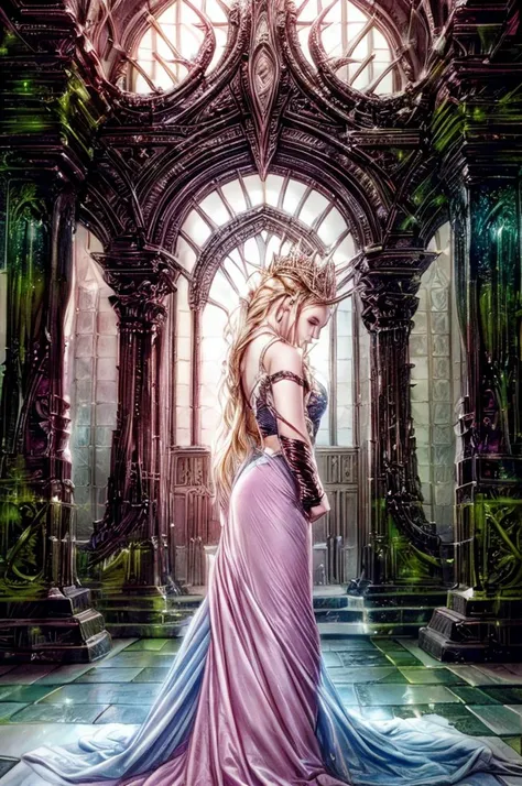 Masterwork Painting, Magnum Opus,
realistic analog photo, award winning photo,
head on view,  luis royo,
<lora:princesspeach-lora-nochekaiser:0.6> princess peach, blonde hair, blue eyes, long hair, crown, dress, gem, gloves, pink dress, puffy short sleeves, puffy sleeves, short sleeves, white gloves
looking at viewer, haughty attitude, intese look, commanding pose, crossed legs, arms resting on throne's armrest,
<lora:ThroneRoom-11:0.9> gloomy throneroom, menacing throne with thornes, lit chandelier, low podest,  dark ambience, gallery of gargoyle statues, corinthian columns,
<lora:Vampirism:0.75> vampirism, vampire, fangs, Pale Skin,
<lora:more_details:0.8>,
high-quality, crisp, sharp, professional-grade, high-resolution, fine detail, accurate colors, low noise, fast shutter speed, wide dynamic range, precise focus, RAW, highres, 8k, uhd, High Dynamic Range, tonemapping, crisp details, <lora:Luis_Royo_v1:0.7> royo ,
highres, 8k, uhd, High Dynamic Range, tonemapping, crisp details,  intricate details, fine details