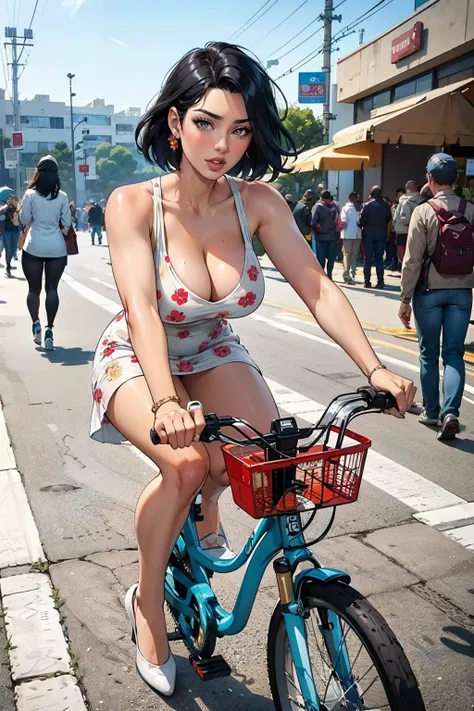 a bunch of fit sexy naked girls with large breast in a bicycle race in the middle of town