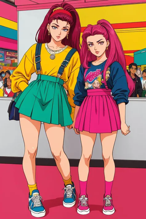 portraits of 90âs mall teens in retro clothing
masterpiece, best quality, intricate details, anime screencap, flat color,