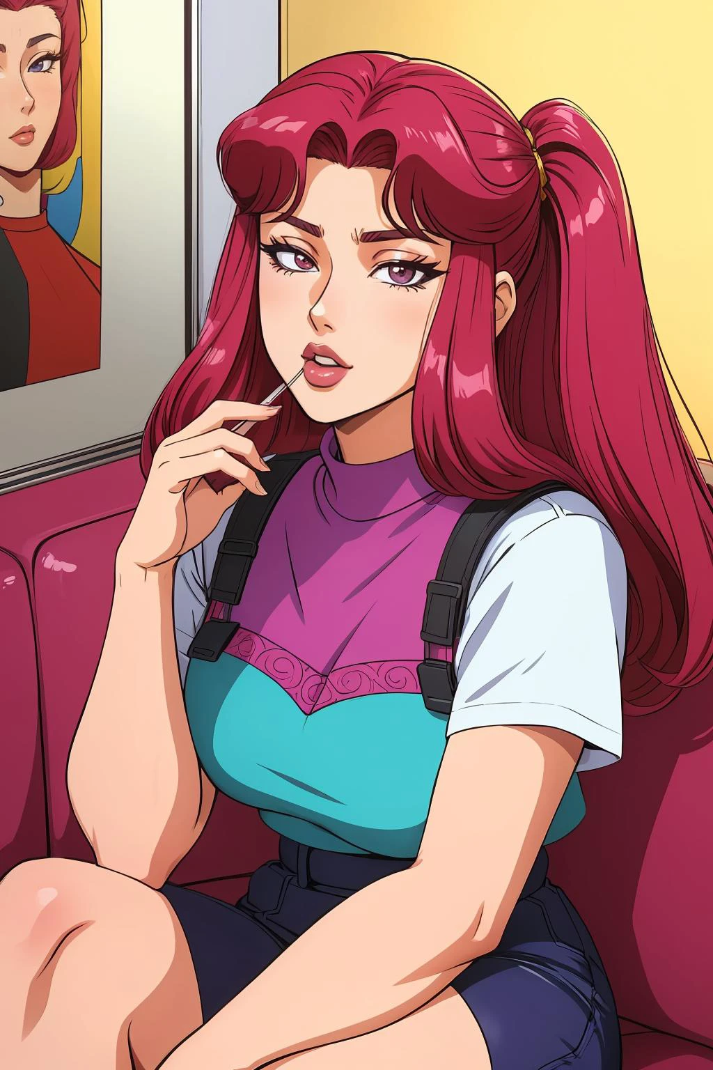 portraits of 90âs mall s in retro clothing
masterpiece, best quality, intricate details, anime screencap, flat color,