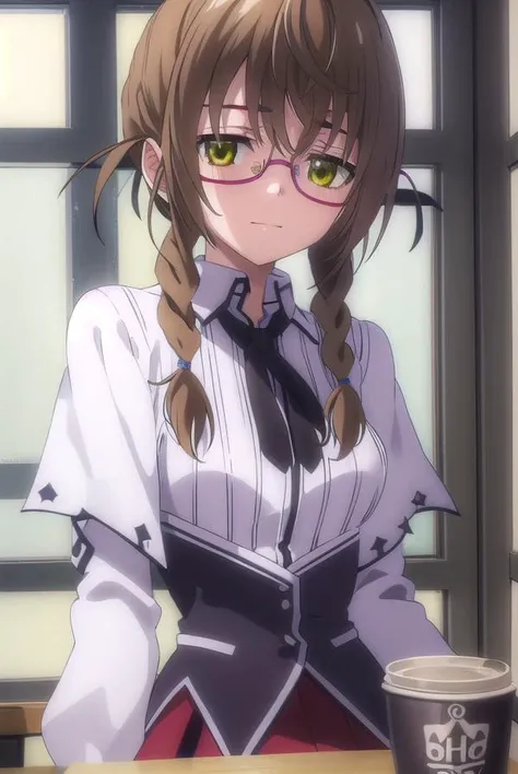 aikakiryuu, <lora:aika kiryuu anime s2-lora-nochekaiser:1>,
aika kiryuu, long hair, brown hair, (green eyes:1.5), braid, glasses, twin braids, smile,
BREAK shirt, ribbon, school uniform, white shirt, black ribbon, neck ribbon, capelet, black capelet, long sleeves, skirt, red skirt,
BREAK indoors, classroom,
BREAK looking at viewer, (cowboy shot:1.5),
BREAK <lyco:GoodHands-beta2:1>, (masterpiece:1.2), best quality, high resolution, unity 8k wallpaper, (illustration:0.8), (beautiful detailed eyes:1.6), extremely detailed face, perfect lighting, extremely detailed CG, (perfect hands, perfect anatomy),