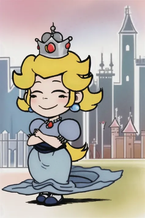 <lora:PseudoPeanuts:0.925>
princess peach, chibi, girl, smile, castle